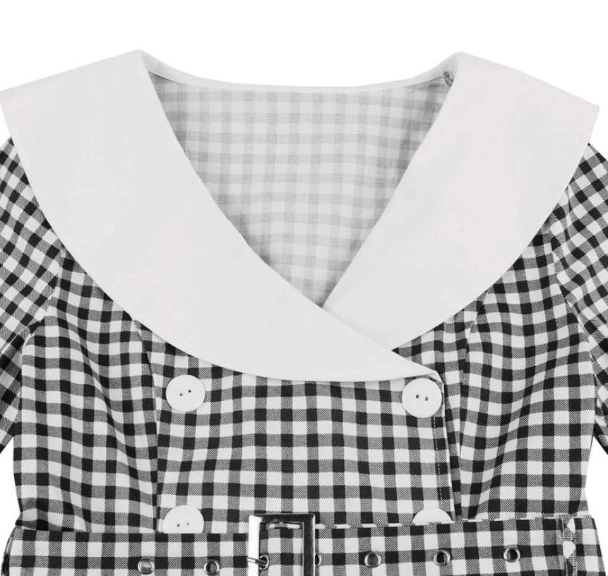 Vintage Černé Kostkované Šaty