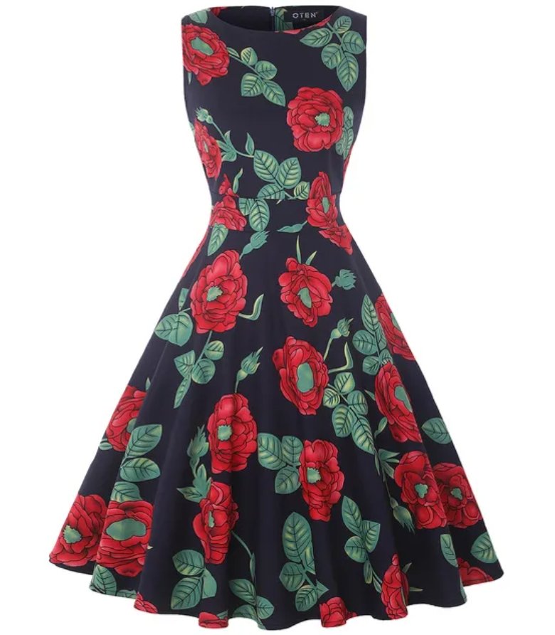 Vintage Elegantní Retro Šaty S Námořnickými Květinami
