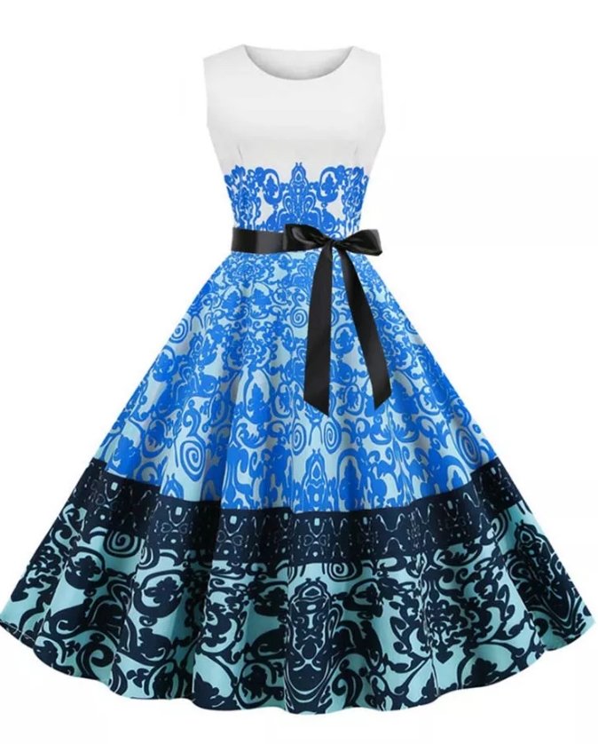 Vintage Bílé Květinové Šaty S Kulatým Výstřihem