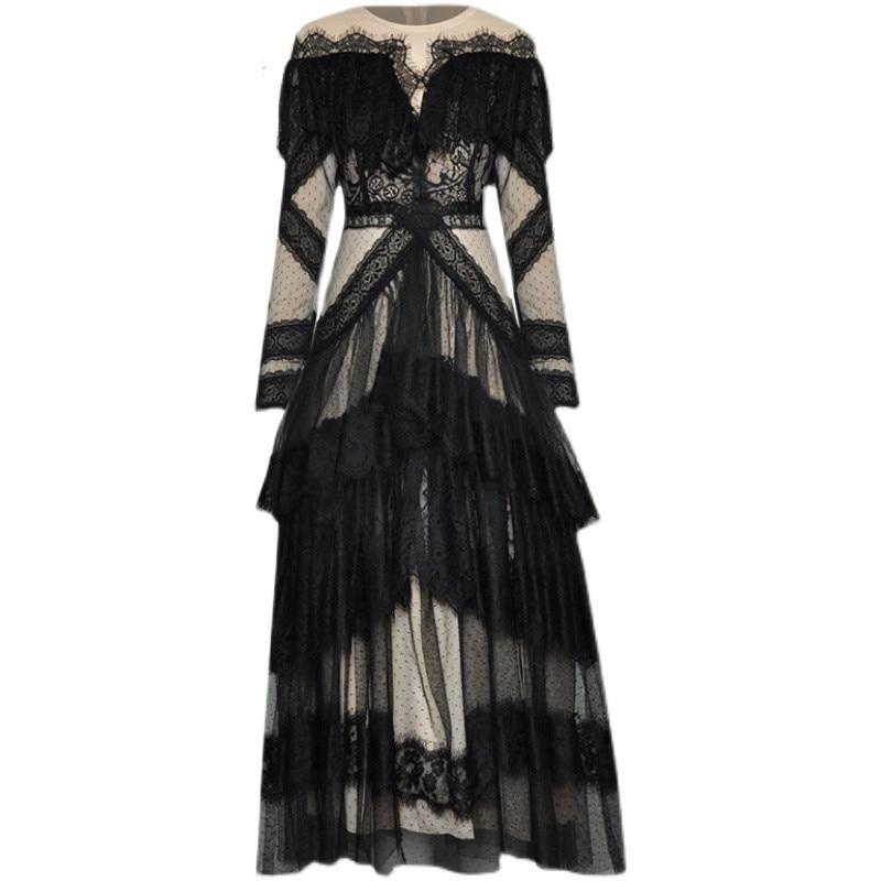 Vintage Krajkové Šaty S Dlouhým Rukávem