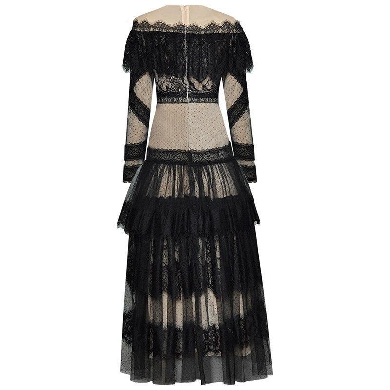 Vintage Krajkové Šaty S Dlouhým Rukávem