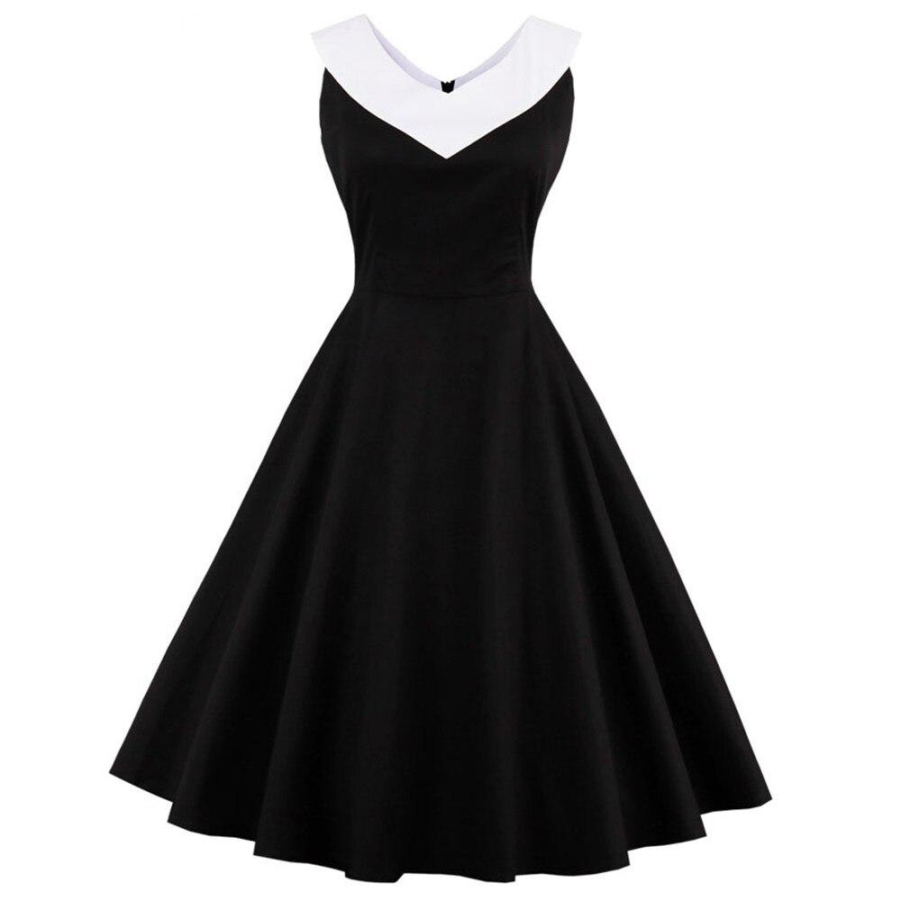 Velké Vintage Šaty Elegantní Límec Černý