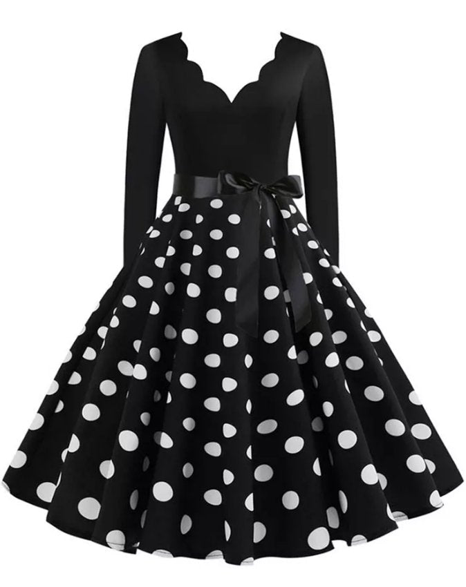 Vintage Velké Rockabilly Šaty Černé Puntíky