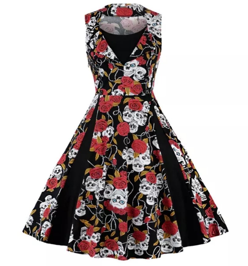 Vintage Šaty Rockabilly Plus Velikosti Skull Red