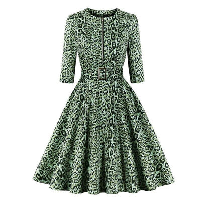 Vintage Zelené Leopardí Šaty