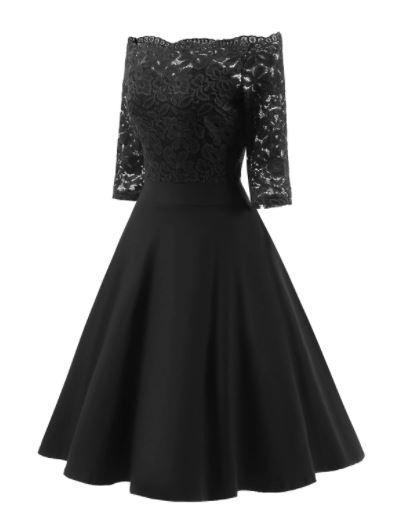 Vintage Černé Šaty S Lodí Ke Krku