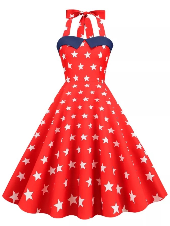 Vintage Pin Up Srdce Usa Šaty