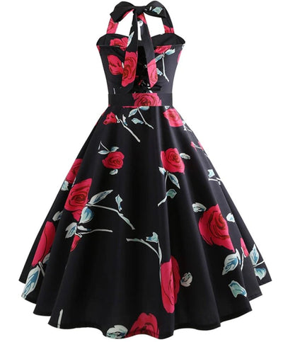 Vintage Pin Up Roses Šaty