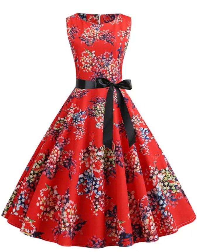 Vintage Pin Up Šaty Červené Květy