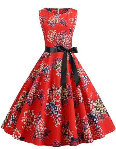 Vintage Pin Up Šaty Červené Květy