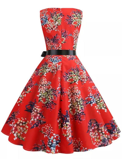 Vintage Pin Up Šaty Červené Květy