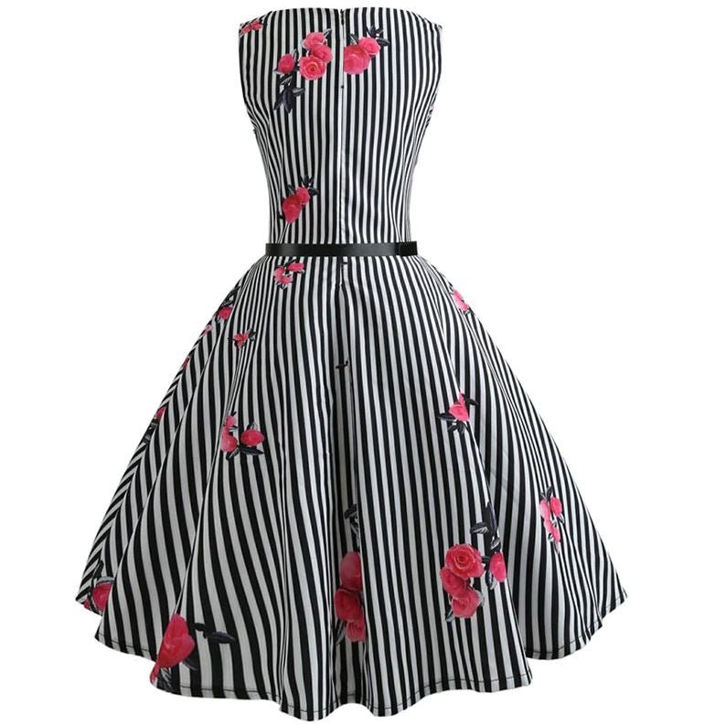 Vintage Černé A Bílé Pruhované Šaty