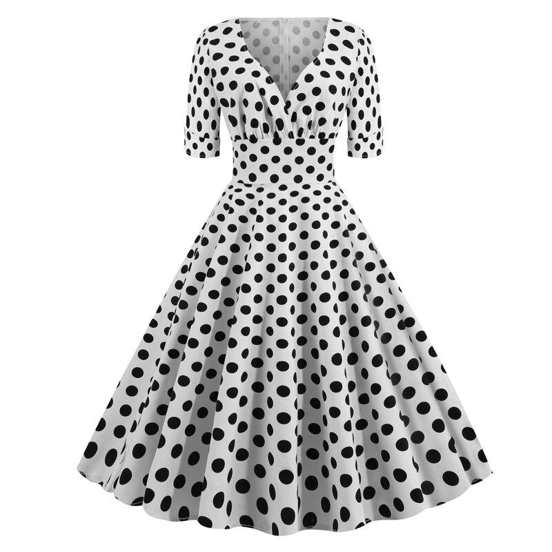 Vintage Rockabilly Šaty 50. Let Bílé Puntíky