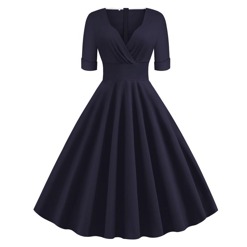 Vintage Rockabilly Dress 50s Navy