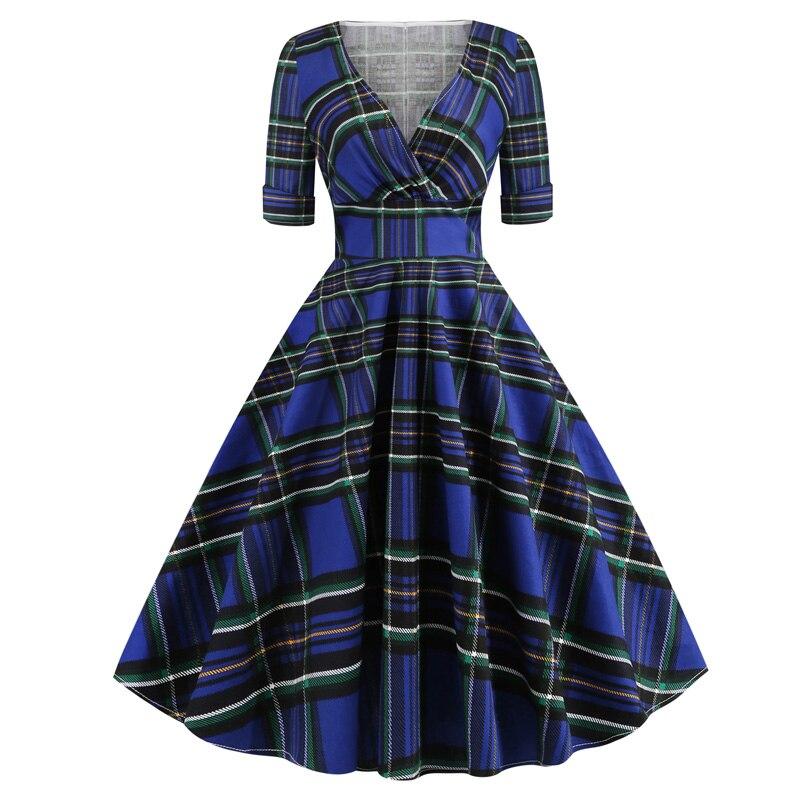 Vintage Šaty Rockabilly Tartan Blue Z 50. Let