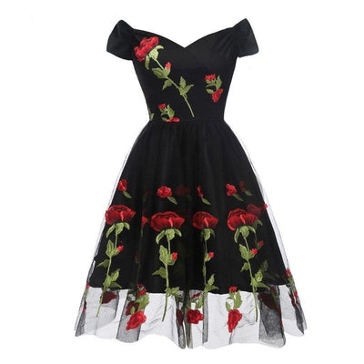 Vintage Rockabilly Krajkové Šaty Černé
