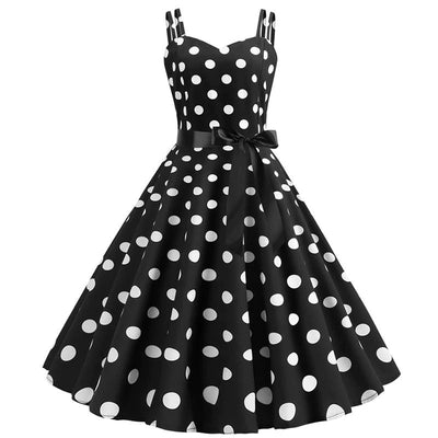 Vintage Rockabilly Šaty Černé Puntíky