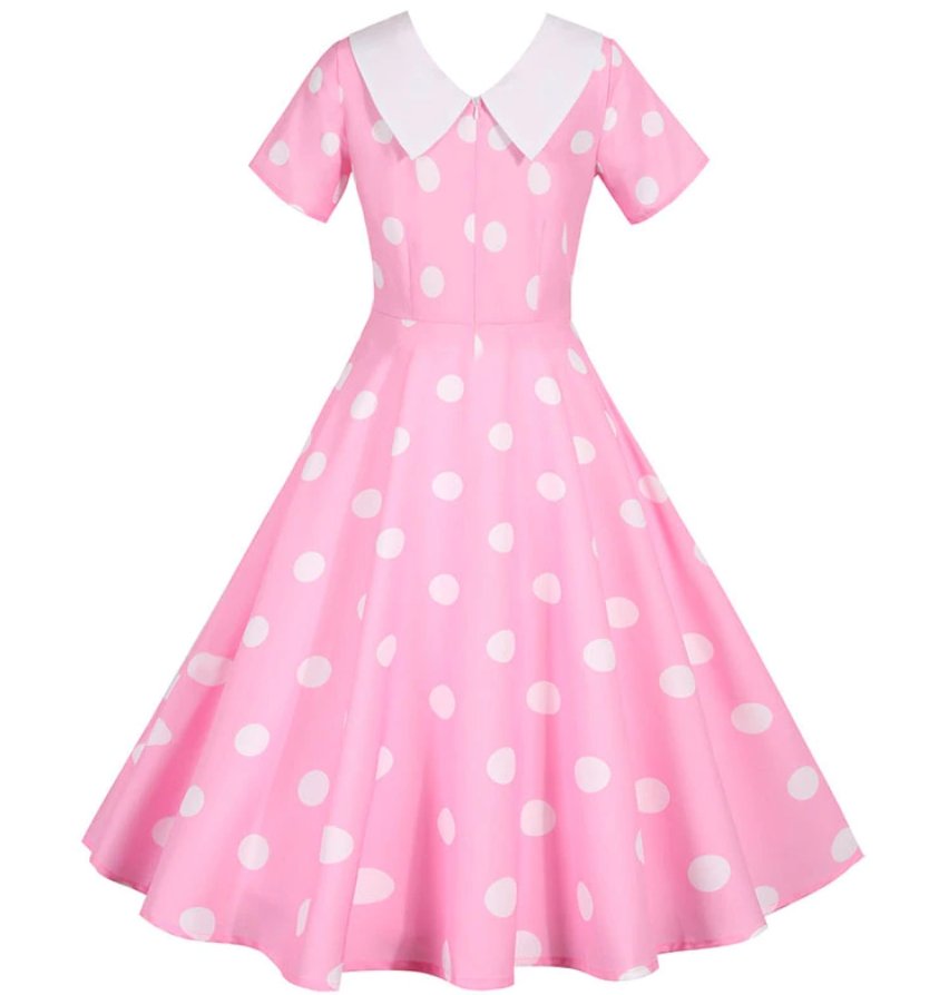 Vintage Růžové Šaty S Bílými Puntíky