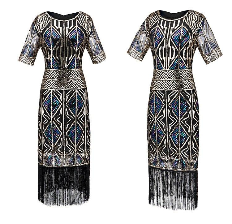 Vintage Dlouhé Zlaté Šaty Gatsby Z 20. Let