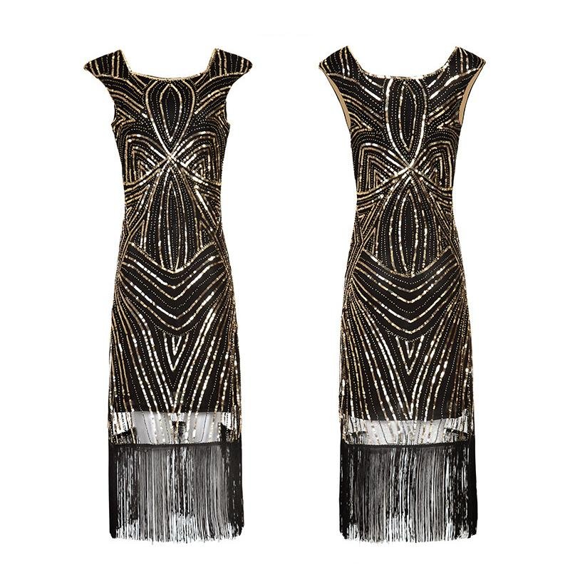 Vintage Retro Šaty 20. Let Černé Zlato