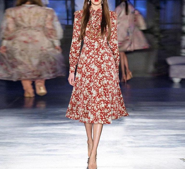 Vintage Květinové Šaty Ze 40. Let Červené