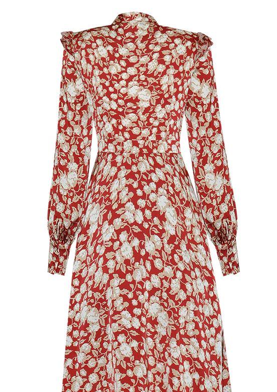 Vintage Květinové Šaty Ze 40. Let Červené